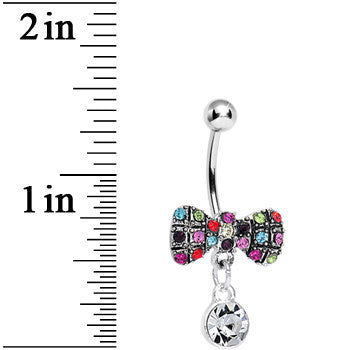 Crystalline Round Drop and Multi Gem Clown Tie Dangle Belly Ring