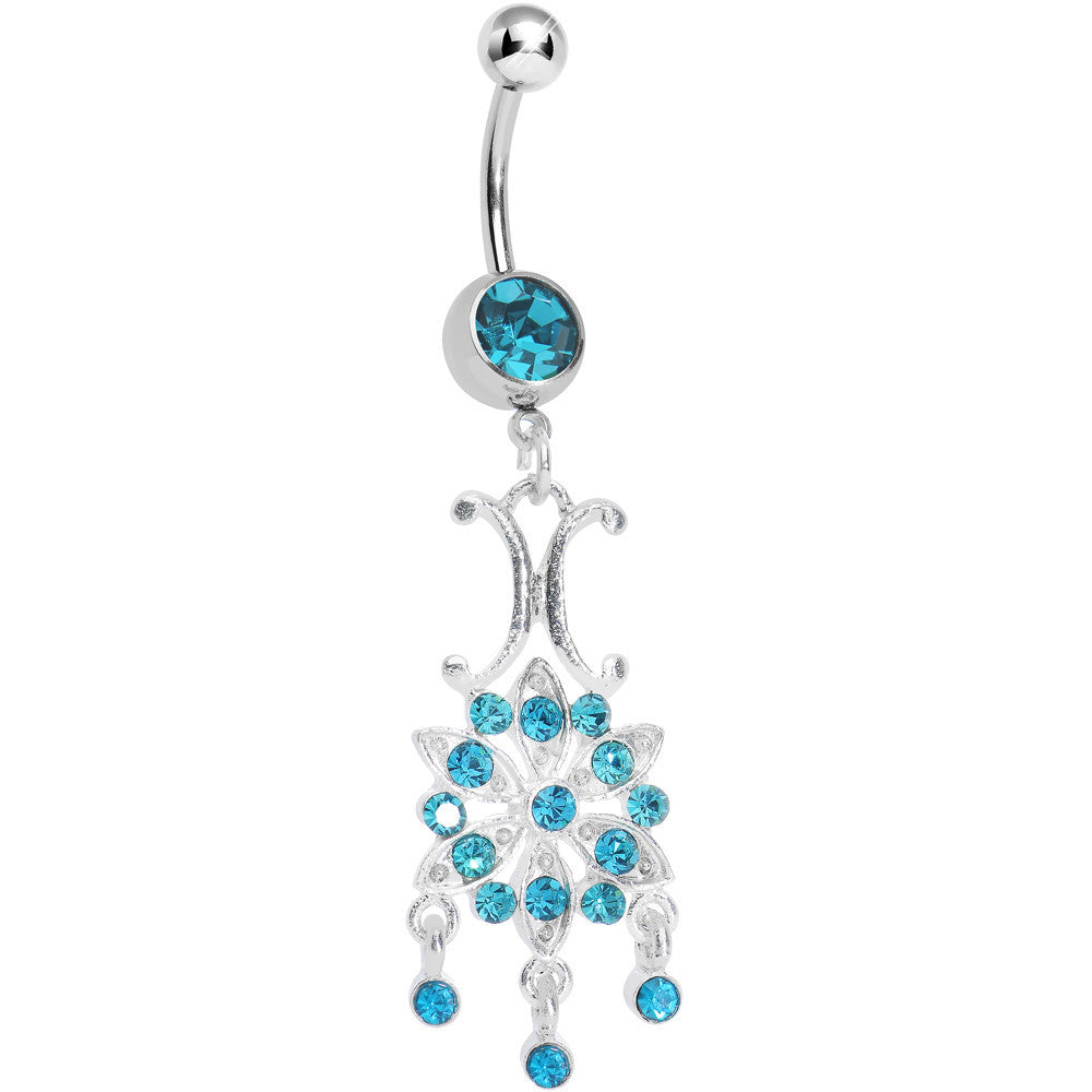 Aqua Gem Symmetrical Star Flower Dangle Belly Ring
