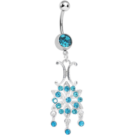 Aqua Gem Symmetrical Star Flower Dangle Belly Ring