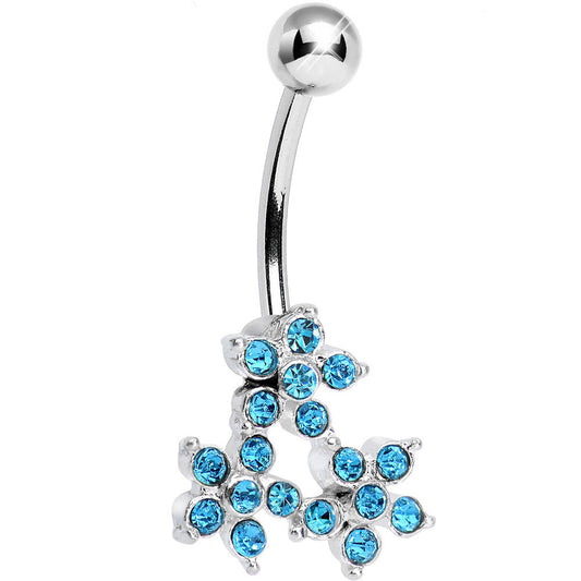 Aqua Gem Trio of Flowers Belly Ring