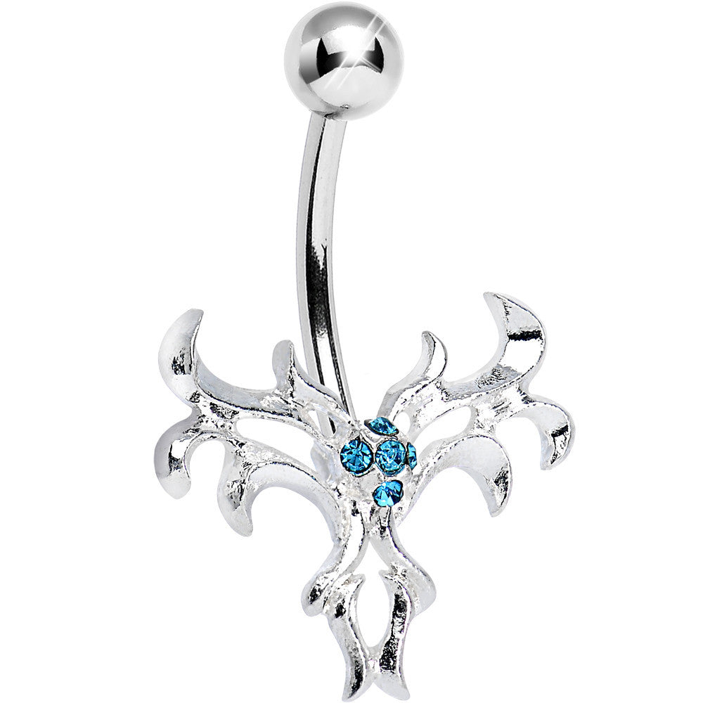 Aqua Gem Exotic Leaves Belly Ring