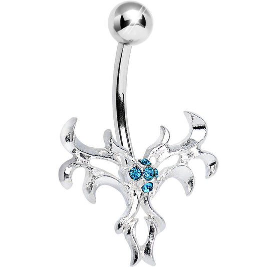 Aqua Gem Exotic Leaves Belly Ring