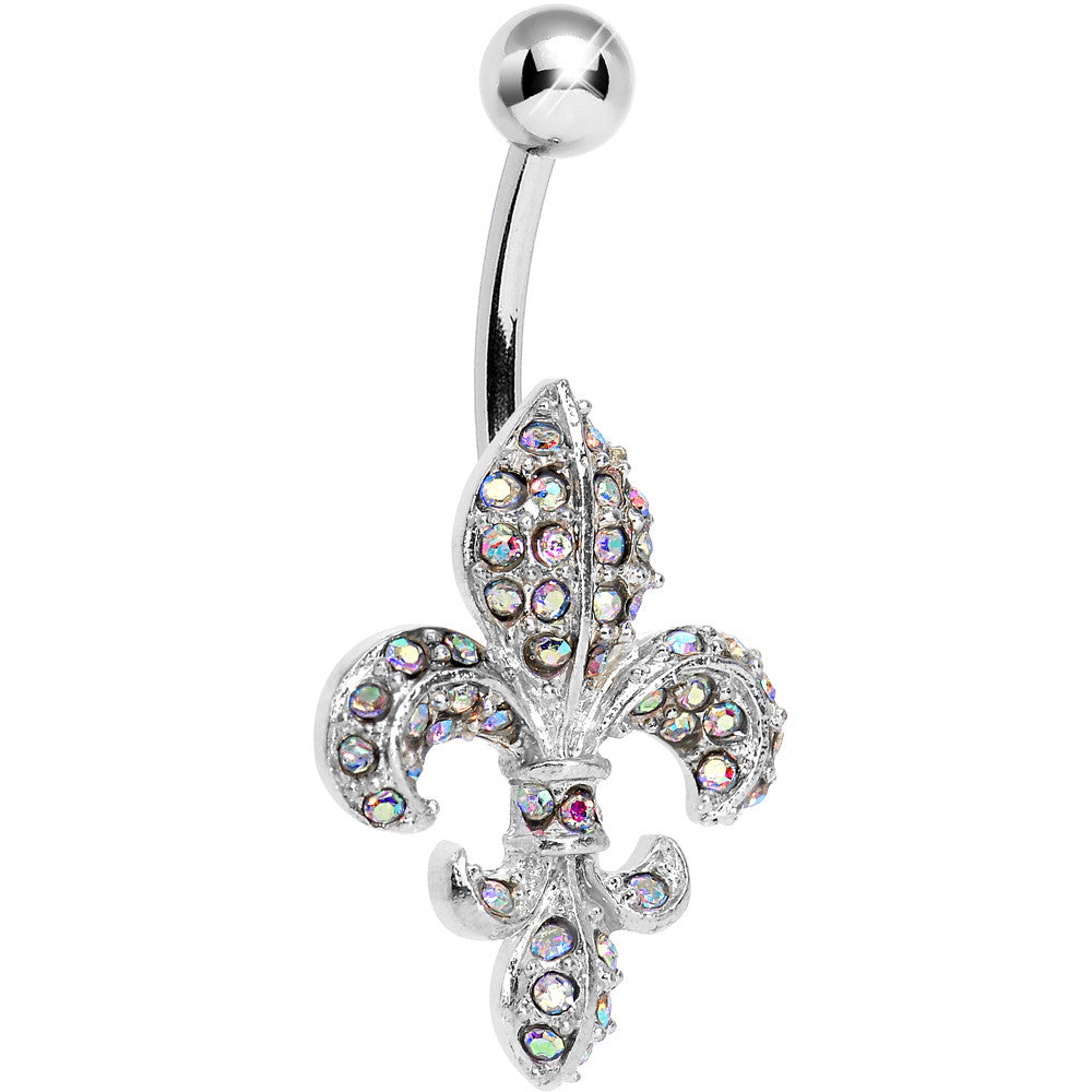 Aurora Gem Paved Fabulous Fleur De Lis Belly Ring