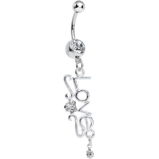 Clear Gem Script Love Dangle Belly Ring