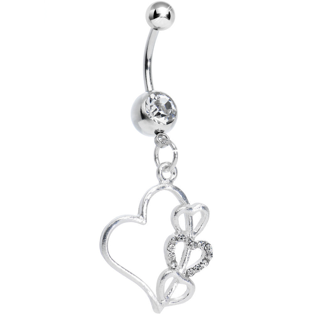 Clear Gem Hollow Heart Triple Dangle Belly Ring