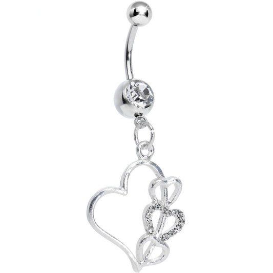 Clear Gem Hollow Heart Triple Dangle Belly Ring