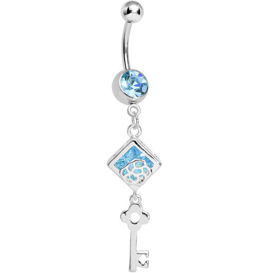 Aqua Gem Key to My Diary Dangle Belly Ring