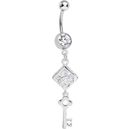Clear Gem Key to My Diary Dangle Belly Ring