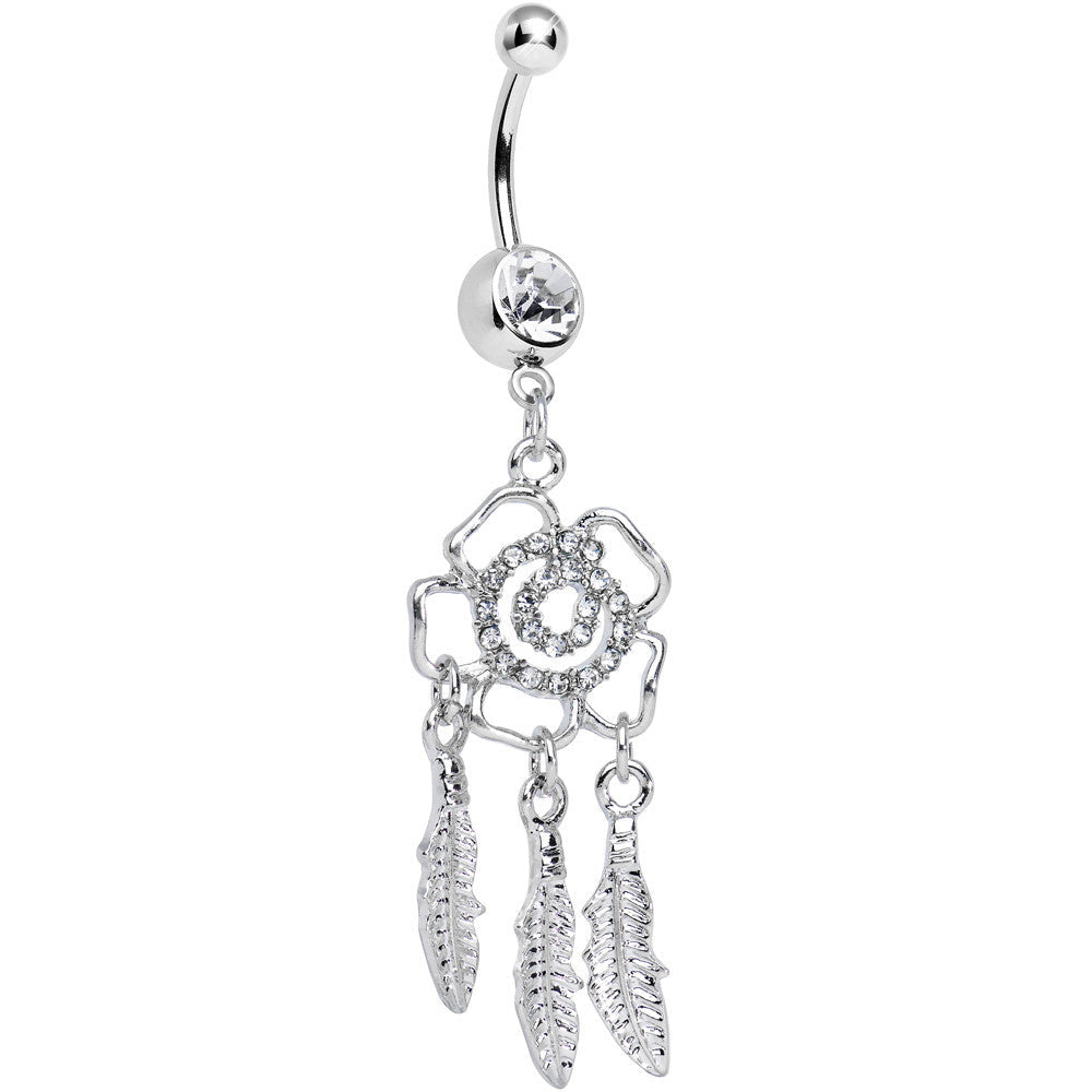 Clear Gem Hypnotic Spiral Flower Dreamcatcher Belly Ring