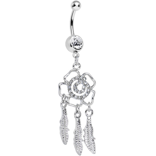 Clear Gem Hypnotic Spiral Flower Dreamcatcher Belly Ring