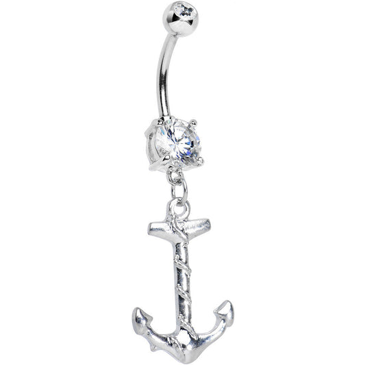 Clear Gem Nautical Anchor Dangle Belly Ring