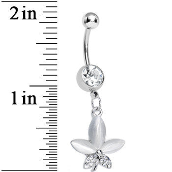 Clear Gem Blooming White Pearly Flower Dangle Belly Ring