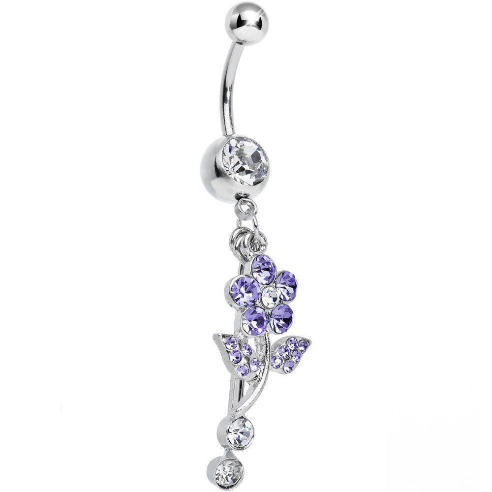 Clear Gem Sparkling Purple Daisy Flower Dangle Belly Ring