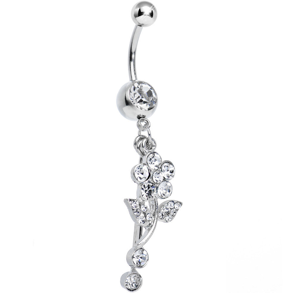 Clear Gem Sparkling Crystalline Daisy Flower Dangle Belly Ring