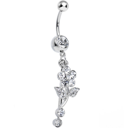 Clear Gem Sparkling Crystalline Daisy Flower Dangle Belly Ring