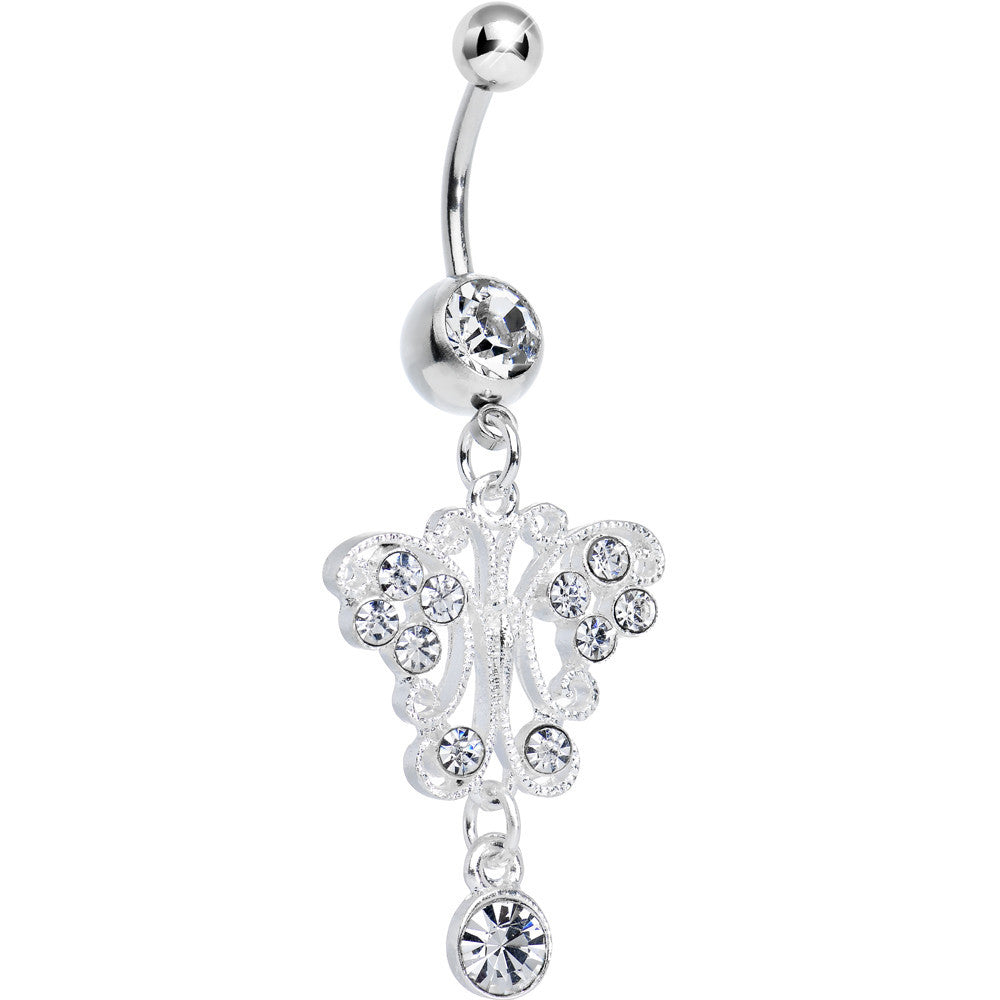 Clear Gem Elegant Symmetry Butterfly Dangle Belly Ring