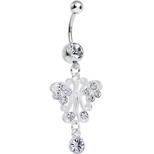 Clear Gem Elegant Symmetry Butterfly Dangle Belly Ring