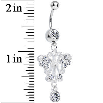 Clear Gem Elegant Symmetry Butterfly Dangle Belly Ring