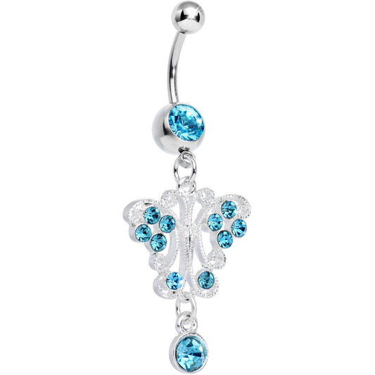 Aqua Gem Elegant Symmetry Butterfly Dangle Belly Ring