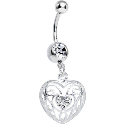 Clear Gem Flattering Hollow Heart Dangle Belly Ring