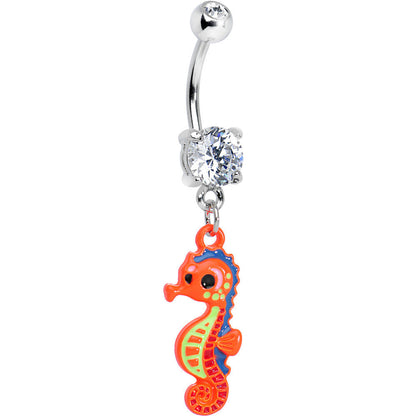 Clear Gem Adorable Orange Baby Seahorse Dangle Belly Ring
