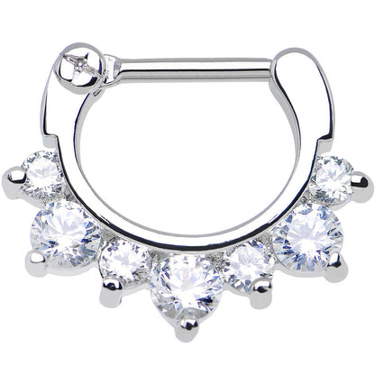 16G 5/16 Seven Clear Cubic Zirconia Septum Clicker