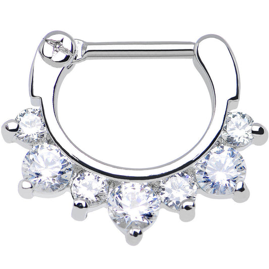 16G 5/16 Seven Clear Cubic Zirconia Septum Clicker