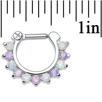 14G 1/4 Alluring Faux Opal and Light Purple Gem Septum Clicker