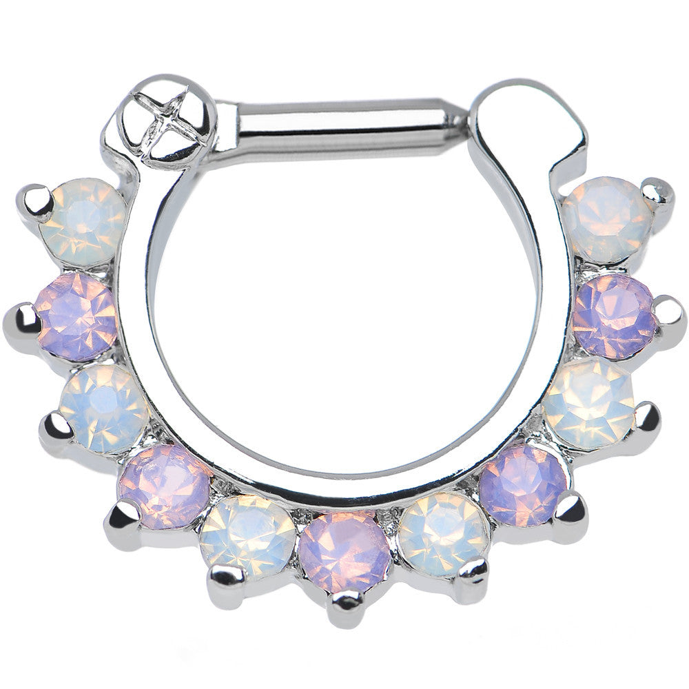 14G 1/4 Alluring Faux Opal and Light Purple Gem Septum Clicker