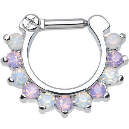 14G 1/4 Alluring Faux Opal and Light Purple Gem Septum Clicker