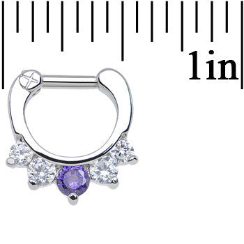 14G 1/4 Five Clear and Tanzanite Cubic Zirconia Septum Clicker