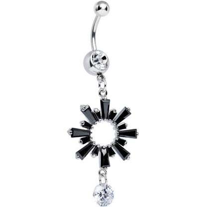 Clear CZ Black Crystal Burst Dangle Belly Ring