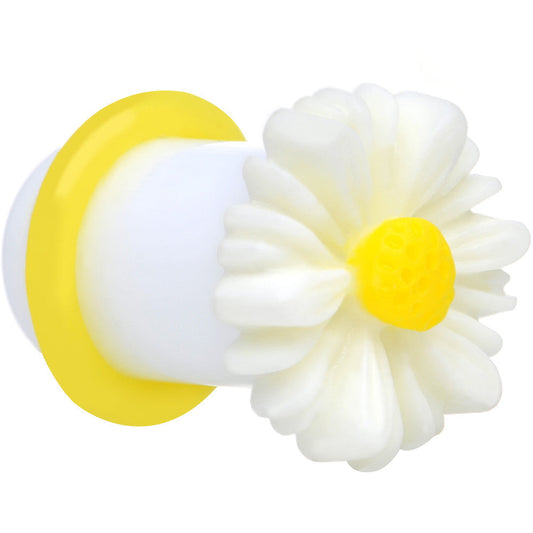 0G White Acrylic White Daisy Flower Single Flare Plug