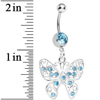 Aqua Gem Fancy Filigree Butterfly Belly Ring