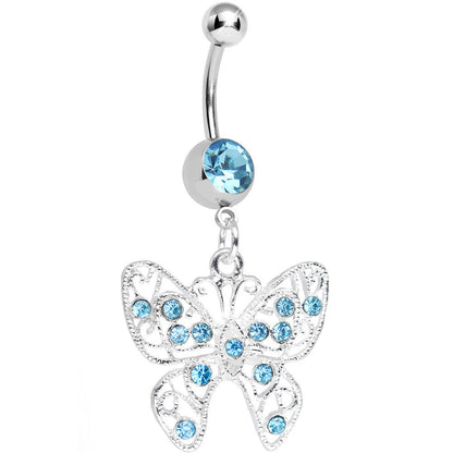 Aqua Gem Fancy Filigree Butterfly Belly Ring