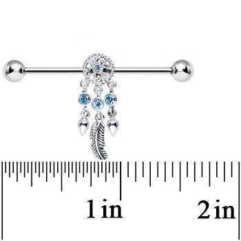 Aqua Gem 925 Silver Dreamcatcher Feather Industrial Barbell 38mm