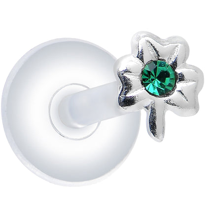 925 Silver Clear Green Cubic Zirconia Shamrock Push-In Labret Monroe
