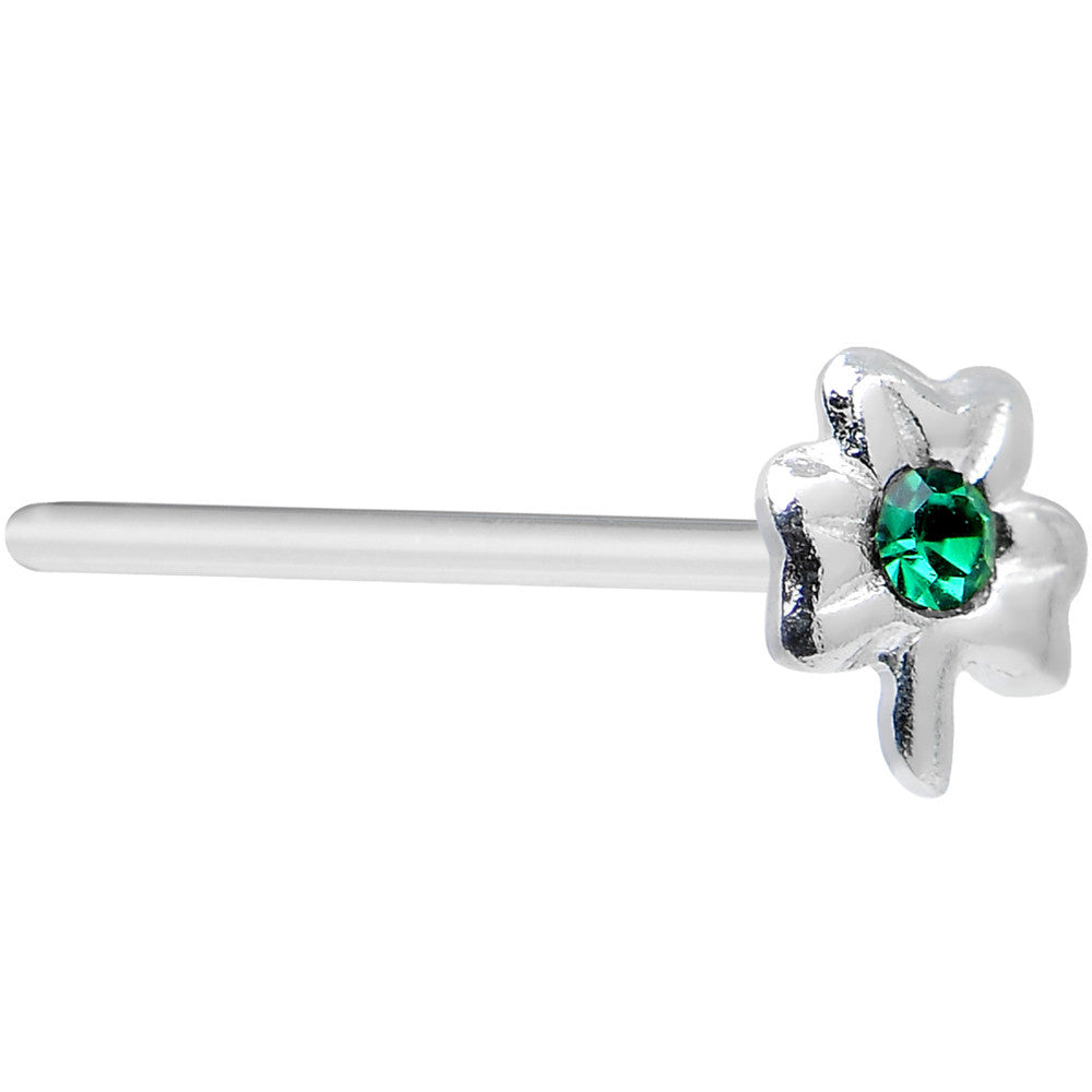 925 Sterling Silver 22G Green CZ Shamrock Bendable Nose Bone