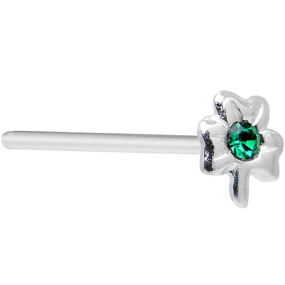 925 Sterling Silver 22G Green CZ Shamrock Bendable Nose Bone