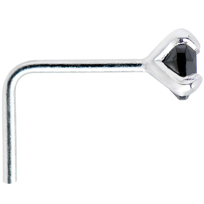 925 Sterling Silver 3mm Round Black CZ L-Shape Nose Ring