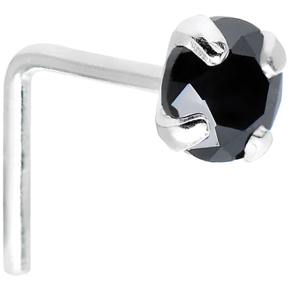 925 Sterling Silver 3mm Round Black CZ L-Shape Nose Ring