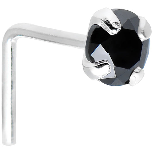 925 Sterling Silver 3mm Round Black CZ L-Shape Nose Ring