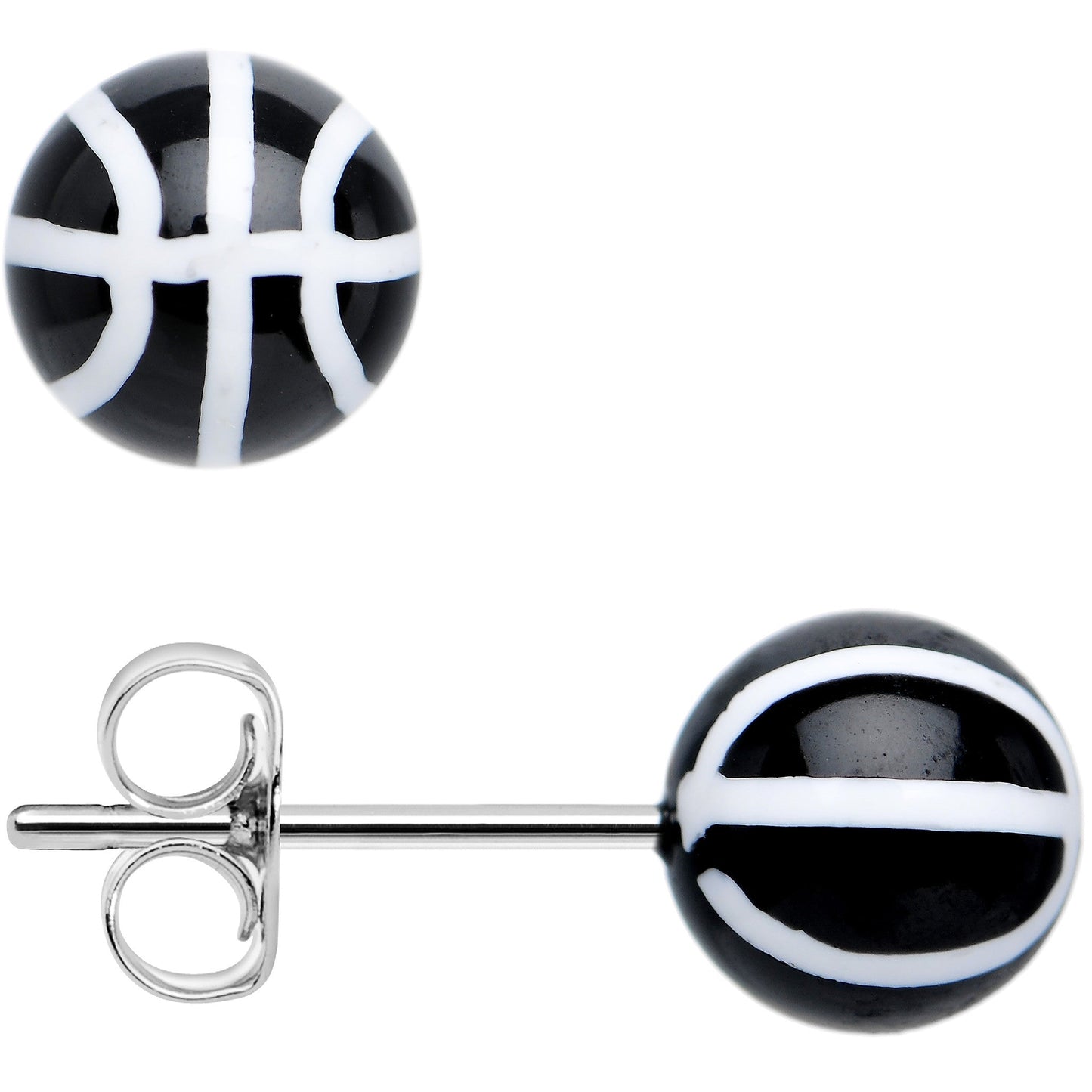 Black Acrylic Double Dribble Basketball Stud Earrings