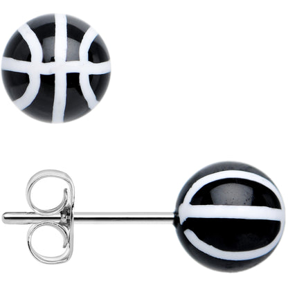 Black Acrylic Double Dribble Basketball Stud Earrings