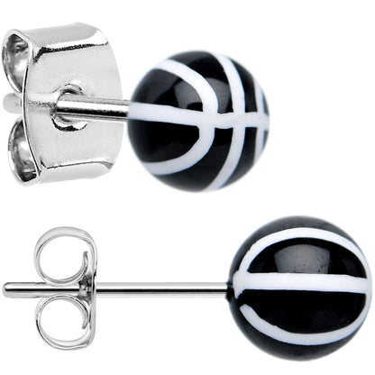 Black Acrylic Double Dribble Basketball Stud Earrings