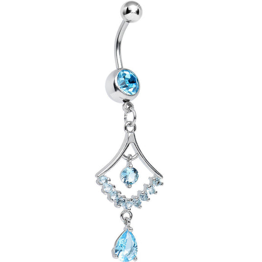 Aqua CZ Transforming Teardrop Dangle Belly Ring