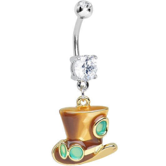 Clear Double Gem Top Hat with Goggles Steampunk Dangle Belly Ring