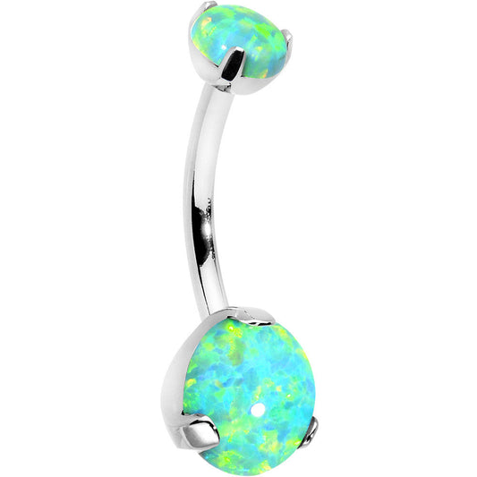 Double Green Synthetic Opal Internally Threaded Belly Ring 7/16