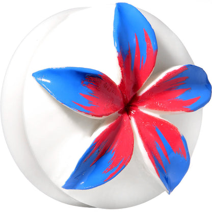 41mm Organic Buffalo Bone Blue Pink Tropical Flower Saddle Plug
