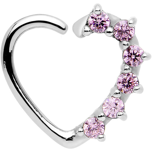 16G Pink CZ  Heart Left Closure Daith Cartilage Tragus Earring